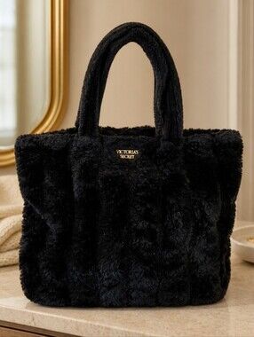 Victoria's Secret Black Faux Fur Tote